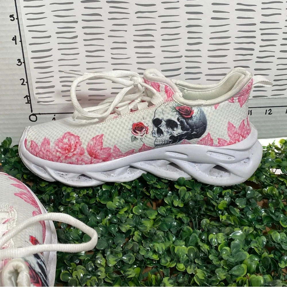 Floral Skull Print White Sneakers